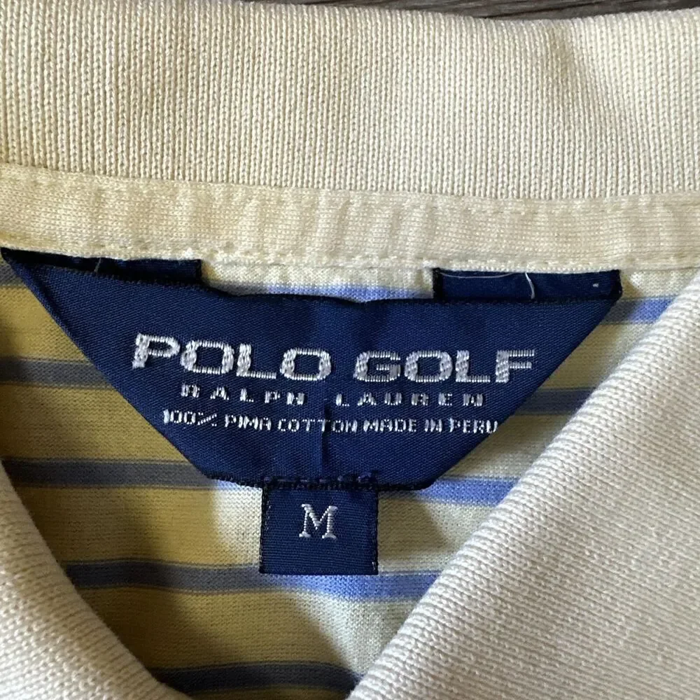 Polo Golf Ralph Lauren Polo Shirt Men’s Medium Yellow Blue Striped Pony Logo